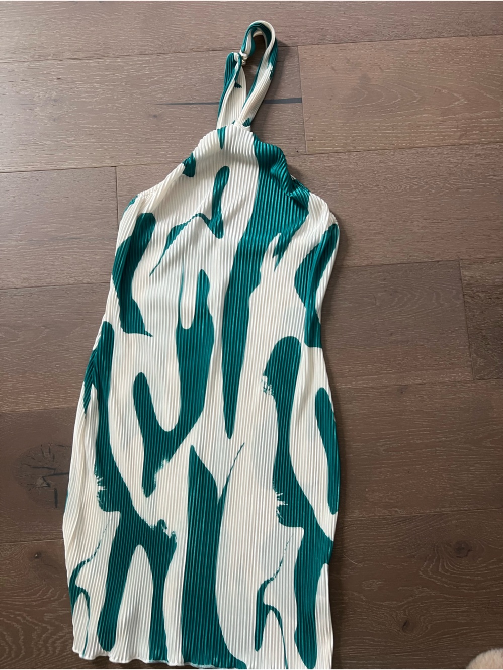 Green & White Patterned Women's Halter Dress